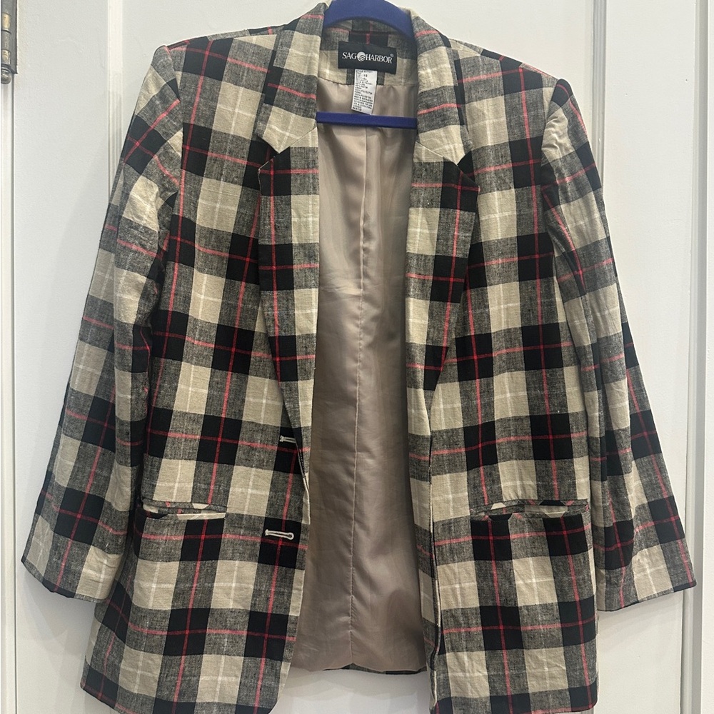 Sag Harbor Women's Plaid Blazer - Black, Red, White